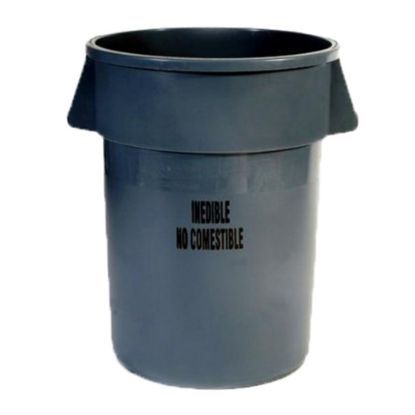 Picture of Rubbermaid BRUTE Round Plastic Trash Can With Inedible Label, 44 Gallons, Gray