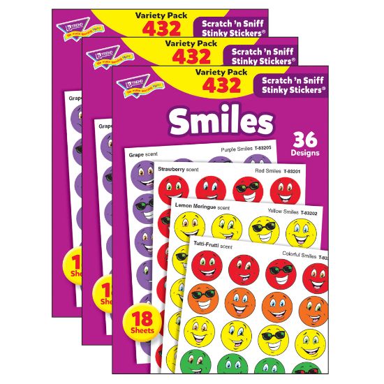 Picture of Trend Stinky Stickers, Smiles Variety Pack, 432 Stickers Per Pack, Set Of 3 Packs