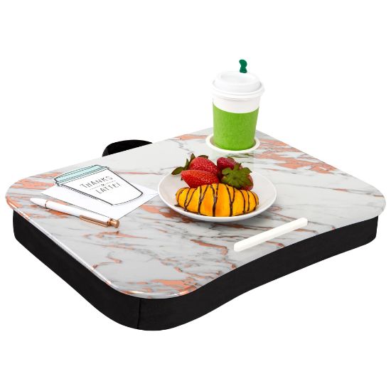 Picture of LapGear Lap Desk With Cup Holder, 14.75inH x 18.5inW x 2.8inD, Rose Gold Marble