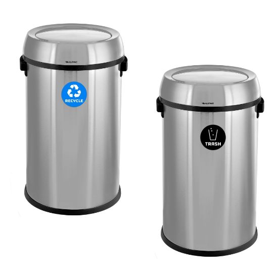 Picture of Alpine Industries Stainless Steel Indoor Recycling Receptacle And Trash Compost With Swivel Lid, 17 Gallons, Silver