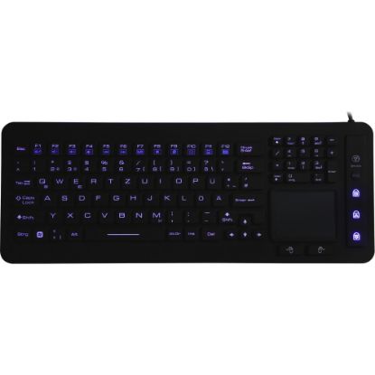 Picture of DSI WATERPROOF IP68 FULL SIZE LED BACKLIT KEYBOARD WITH TOUCHPAD - Cable Connectivity - USB Interface - 98 Key - TouchPad - Windows - Industrial Silicon Rubber Keyswitch - Black