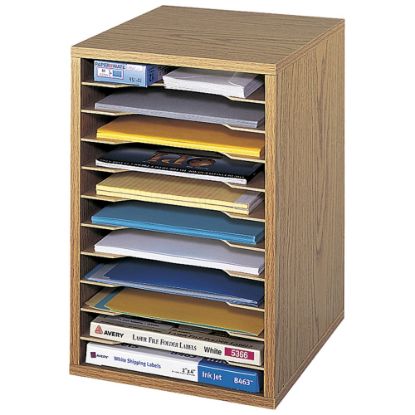 Picture of Safco Vertical Desk Top Sorter, 11 Compartment, 16in H x 10-3/4" W x 12in D, Medium Oak