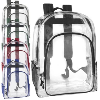 Picture of Trailmaker Deluxe Clear Backpacks With Side Pockets, Black, Pack Of 24 Backpacks