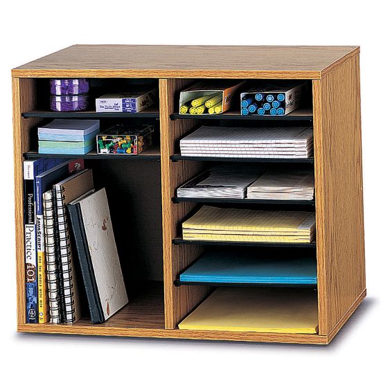 Picture of Safco Wood Adjustable Organizer, 16 1/8inH x 19 5/8inW x 11 7/8inD, Medium Oak