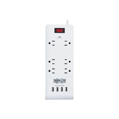 Picture of Tripp Lite 6-Outlet Surge Protector with 4 USB Ports (4.2A Shared) - 15 ft. Cord, 5-15P Plug, 900 Joules, White - Surge protector - 15 A - AC 120 V - 1800 Watt - output connectors: 6 - 15 ft cord - white