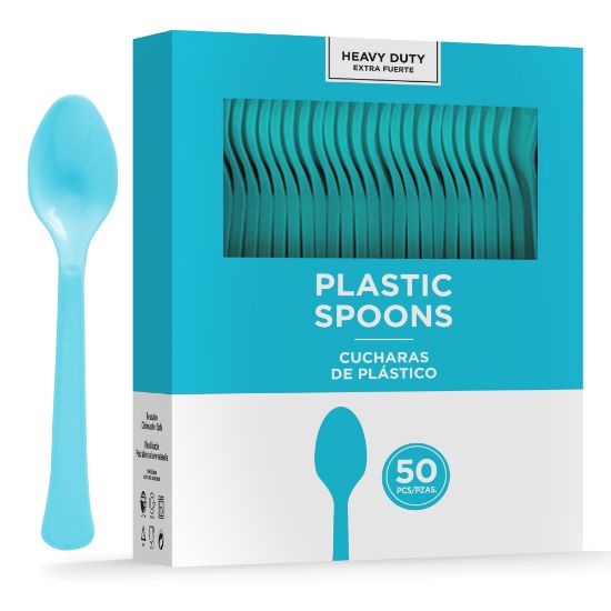 Picture of Amscan 8018 Solid Heavyweight Plastic Spoons, Caribbean Blue, 50 Spoons Per Pack, Case Of 3 Packs