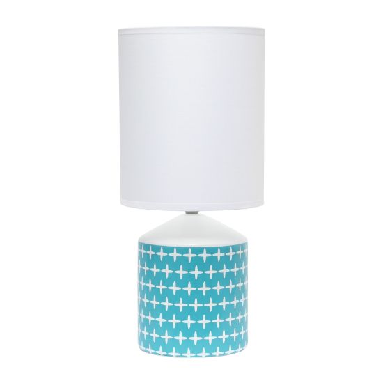 Picture of Simple Designs Fresh Prints Table Lamp, 18-1/2inH, White Shade/White With Blue Cross Pattern Base