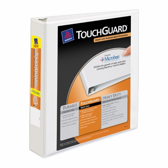 Picture of Avery Touchguard View 3-Ring Binder With EZ-Turn Rings And Antimicrobial Protection, 1 1/2in D-Rings, 40% Recycled, White