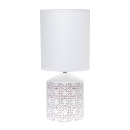 Picture of Simple Designs Fresh Prints Table Lamp, 18-1/2inH, White Shade/White With Tan Flower Pattern Base