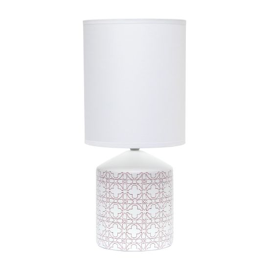 Picture of Simple Designs Fresh Prints Table Lamp, 18-1/2inH, White Shade/White With Tan Flower Pattern Base