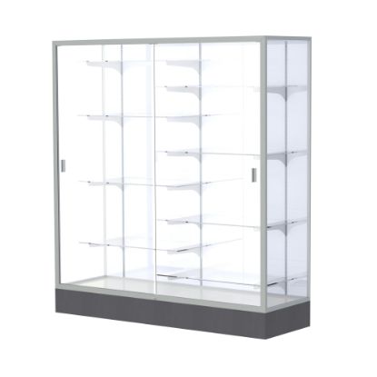 Picture of Waddell Colossus 8-Shelf Floor Display Case, 66inH x 60inW x 20inD, White Back/Satin Finish