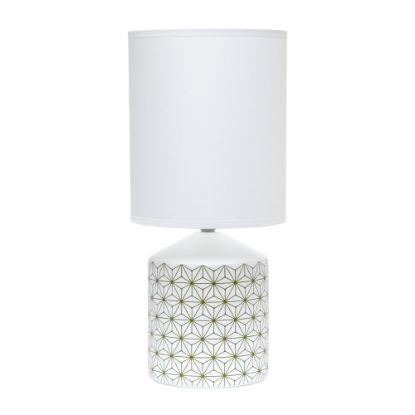 Picture of Simple Designs Fresh Prints Table Lamp, 18-1/2inH, White Shade/White With Gold Square Pattern Base