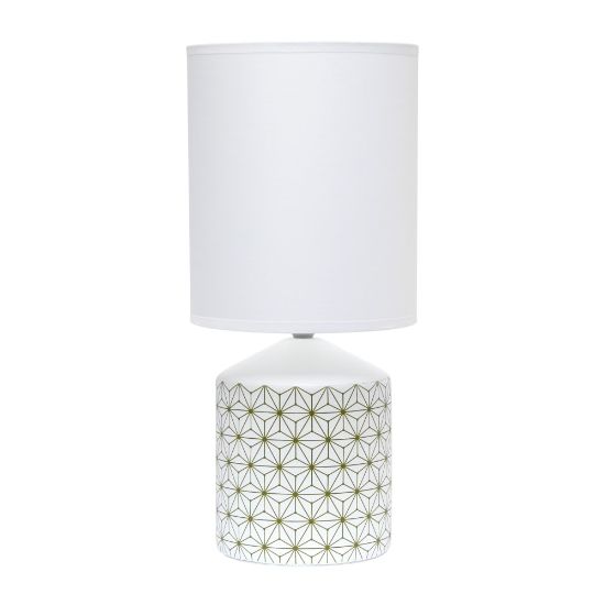 Picture of Simple Designs Fresh Prints Table Lamp, 18-1/2inH, White Shade/White With Gold Square Pattern Base