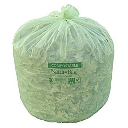 Picture of Natur Bag Compostable Trash Liners, 35 Gallons, Green, Case Of 100 Liners