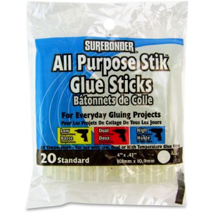 Picture of SureBonder 4in All Purpose Glue Sticks - 20 / Pack - Clear