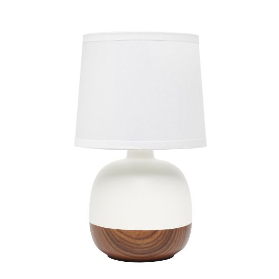 Picture of Simple Designs Petite Mid-Century Table Lamp, 12inH, White Shade/Dark Wood/Off-White Base