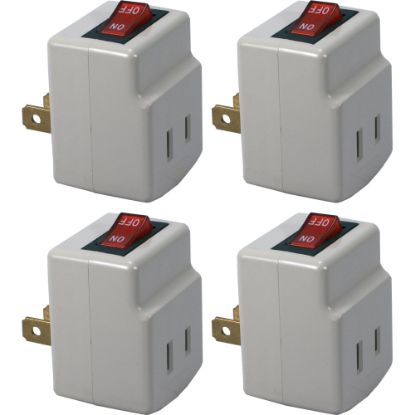 Picture of QVS 4-Pack Single-Port Power Adaptor with Lighted On/Off Switch - 1 x 2P Plug - 1 x 2P Receptacle - 125 V AC / 15 A - Gray