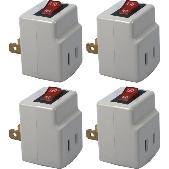 Picture of QVS 4-Pack Single-Port Power Adaptor with Lighted On/Off Switch - 1 x 2P Plug - 1 x 2P Receptacle - 125 V AC / 15 A - Gray