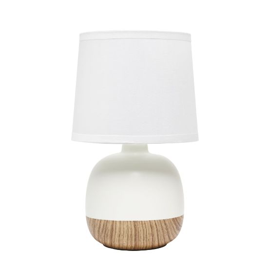 Picture of Simple Designs Petite Mid-Century Table Lamp, 12inH, White Shade/Light Wood/Off-White Base