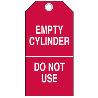 Picture of Brady Cylinder Status Tags, Cylinder Empty/In Use/Full, Vinyl, 6 1/2inH x 6inW, White/Red, Pack Of 10