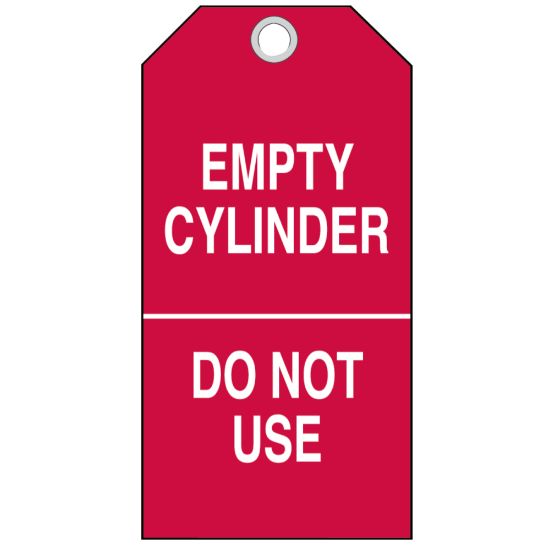 Picture of Brady Cylinder Status Tags, Cylinder Empty/In Use/Full, Vinyl, 6 1/2inH x 6inW, White/Red, Pack Of 10