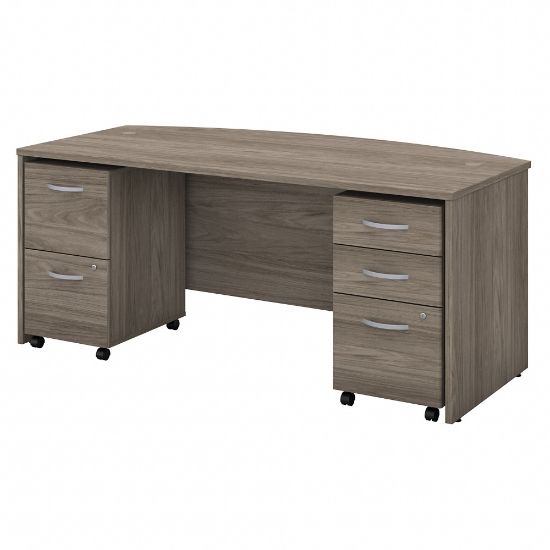 Picture of Bush Business Furniture Studio C 72inW Bow-Front Computer Desk With Mobile File Cabinets, Modern Hickory, Standard Delivery