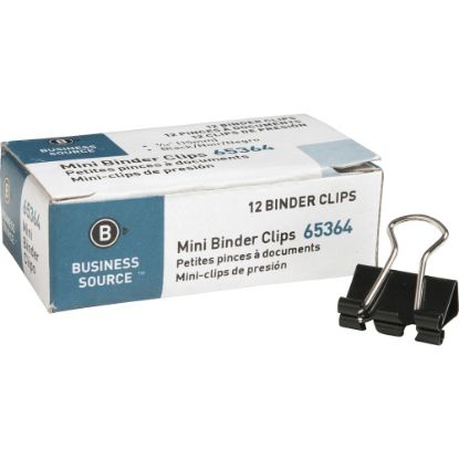 Picture of Business Source Fold-back Binder Clips - Mini - 0.6in Width - 0.25in Size Capacity - for Paper - 1Dozen - Black - Steel