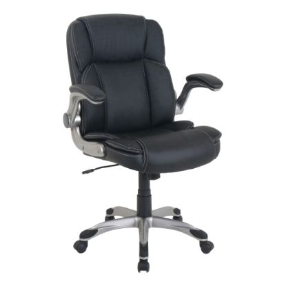 Picture of NuSparc Flip Armrest Mid-Back Leather Chair, Black/Silver