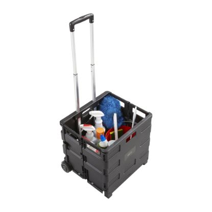 Picture of Safco Stow Away Folding Caddy - Telescopic Handle - 50 lb Capacity - 2 Casters - 16.5in Width x 14.5in Depth x 39in Height - Black, Silver