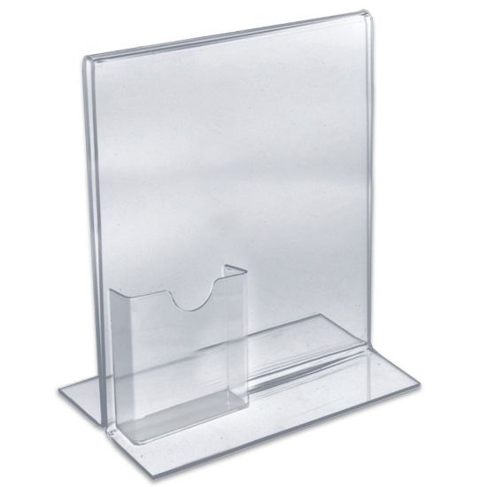 Picture of Azar Displays Double-Foot Acrylic Sign Holders With Attached Tri-Fold Pockets, 11in x 8 1/2in, Clear, Pack Of 10