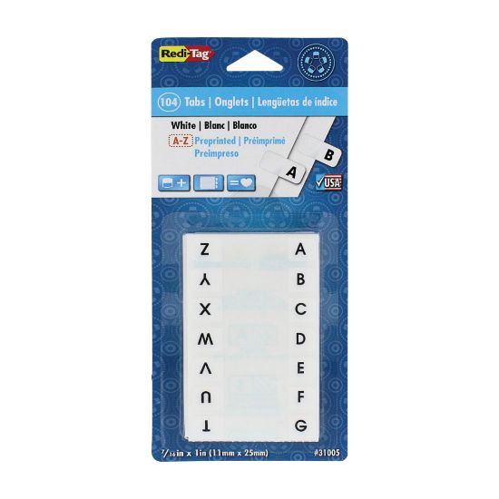 Picture of Redi-Tag Permanent Index Tabs, Alphabetical A-Z, Side, White, 4 Sets, Pack Of 104 Tabs