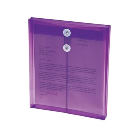 Picture of Smead Poly Envelopes With String-Tie Closure, 1 1/4in Expansion, Letter Size, 8 1/2in x 11in, Purple, Pack Of 5 Envelopes