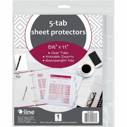 Picture of C-Line Top-Loading Sheet Protectors With Tab Inserts, 8 1/2in x 11in, 5-Tab, Clear