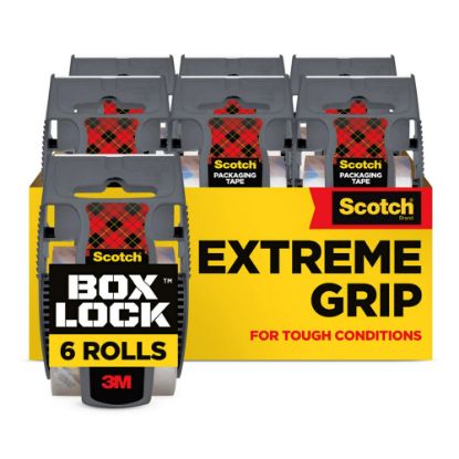 Picture of Scotch Box Lock Packing Tape, 1.88in x 22.2 yd, 6 Tape Rolls with Dispensers, Clear, Extreme Grip Box Packaging Tape for Shipping and Mailing