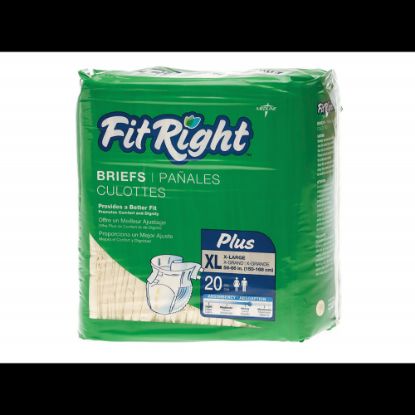 Picture of FitRight Plus Disposable Briefs, X-Large, 59 - 66in, Yellow, 20 Briefs Per Bag, Case Of 4 Bags