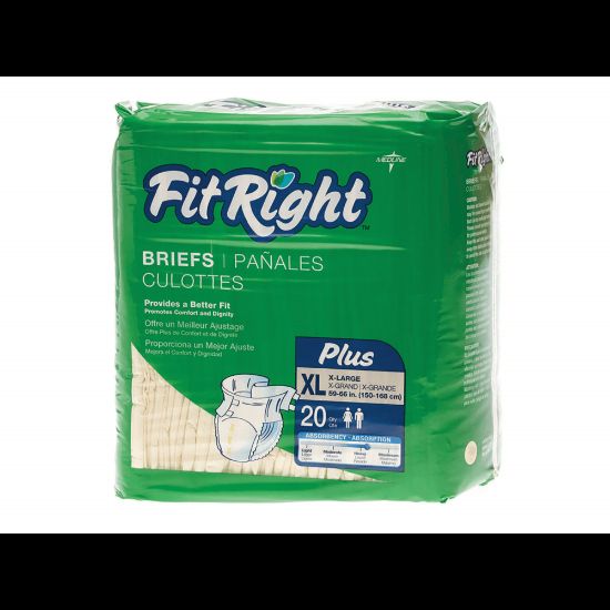 Picture of FitRight Plus Disposable Briefs, X-Large, 59 - 66in, Yellow, 20 Briefs Per Bag, Case Of 4 Bags