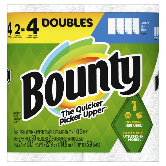 Picture of Bounty Select-A-Size 2-Ply Paper Towels, Double Roll, 11in x 6in, White, 90 Sheets Per Roll, Pack Of 2 Rolls