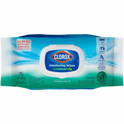 Picture of Clorox Bleach-free Disinfecting Cleaning Wipes - Wipe - Fresh Scent - 75 / Packet - 600 / Pallet - White