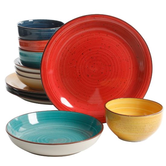 Picture of Gibson Color Speckle 12-Piece Mix And Match Double Bowl Dinnerware Set, Assorted