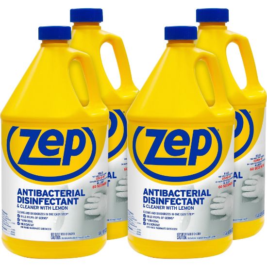 Picture of Zep Antibacterial Disinfectant and Cleaner - For Multipurpose - 128 fl oz (4 quart) - Lemon Scent - 4 / Carton - Anti-bacterial, Disinfectant - Blue