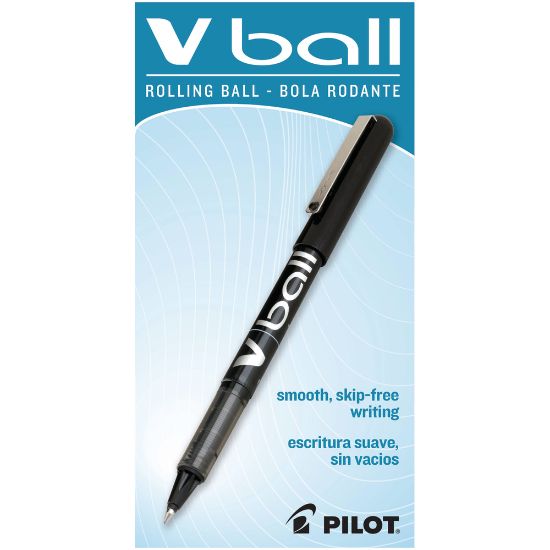 Picture of Pilot V-Ball Liquid Ink Rollerball Pens, Extra Fine Point, 0.5 mm, Black Barrel, Black Ink, Pack Of 12 Pens