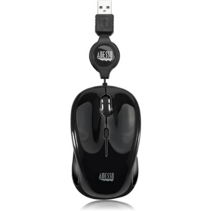 Picture of Adesso iMouse S8B - USB Illuminated Retractable Mini Mouse - Optical - Cable - Black - USB 2.0 - 1600 dpi - Scroll Wheel - 3 Button(s) - Symmetrical