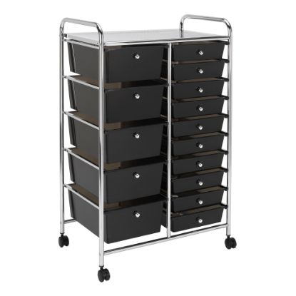 Picture of Realspace 15-Drawer Mobile Cart, 38-3/16inH x 25-1/4inW x 15-3/8inD, Black/Chrome