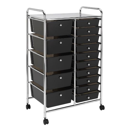 Picture of Realspace 15-Drawer Mobile Cart, 38-3/16inH x 25-1/4inW x 15-3/8inD, Black/Chrome