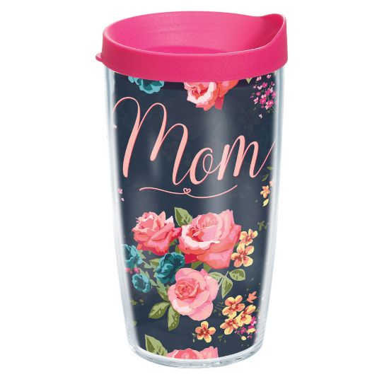 Picture of Tervis Mom Floral Tumbler With Lid, 16 Oz, Clear/Navy