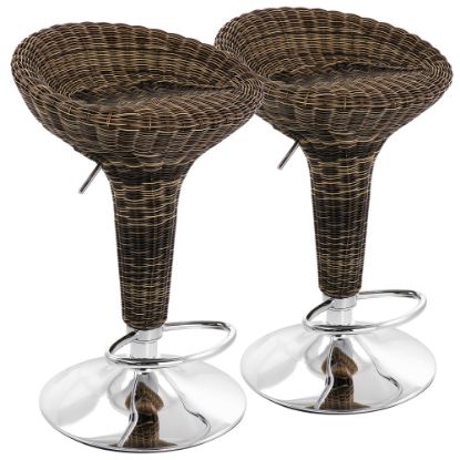 Picture of Elama Adjustable Rattan Bar Stools, 23 1/4inH - 35inH, Brown/Chrome, Set Of 2 Stools