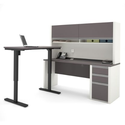 Picture of Bestar Connexion 72inW L-Shaped Standing Corner Desk With Pedestal And Hutch, Slate/Sandstone