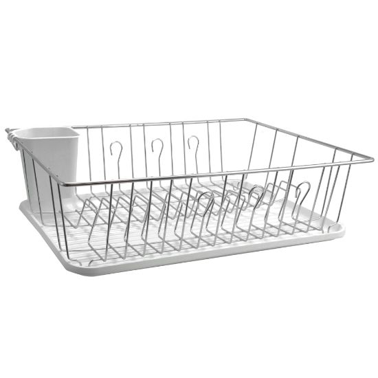 Picture of MegaChef Dish Rack With 14 Plate Positioners And Detachable Utensil Holder, 17-1/2in, White