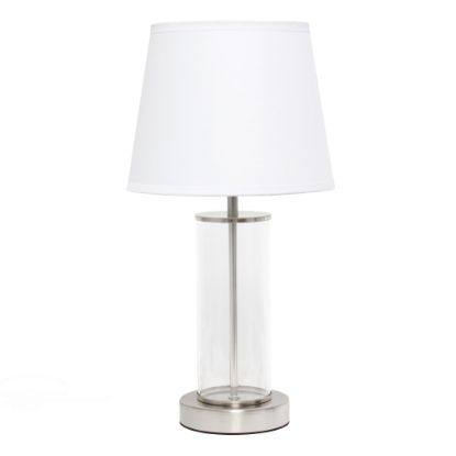 Picture of Simple Designs Encased Metal Table Lamp, 16-15/16inH, White Shade/Brushed Nickel And Clear Base