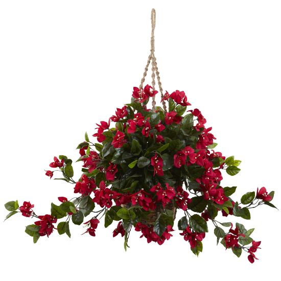 Picture of Nearly Natural 28inH Artificial Bougainvillea With Hanging Basket, Red/Brown